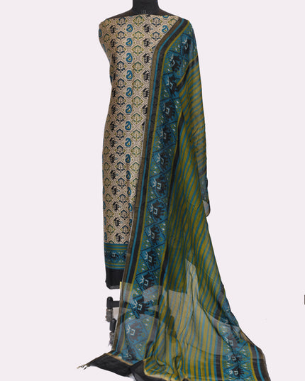 Pure Maheshwari Silk Suit Fabric with Patola Print Shirt and Dupatta - Color Blue - Size REG