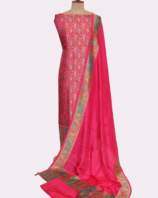 Banarsi Menakari Suit Heighlighted  with Hand Work - Color Rani - Size REG