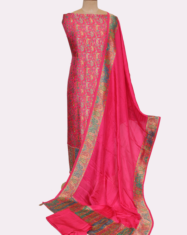 Banarsi Menakari Suit Heighlighted  with Hand Work - Color Rani - Size REG